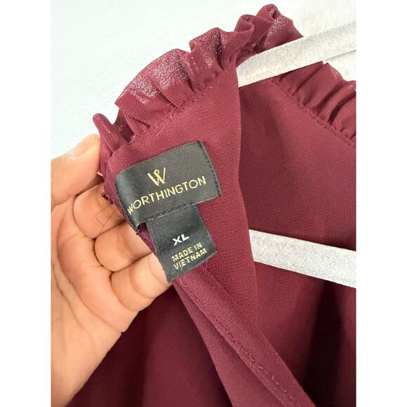 Worthington Womens Red Long Sleeve Blouse Size XL - Picture 2 of 6